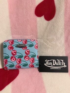 NWT Von Dutch Light Blue Wallet with Cherry 🍒 Print